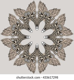 Circular floral ornament. Round Pattern Mandala for the greeting cards,  invitation, template frame design for business style, cards or else. Vector illustration