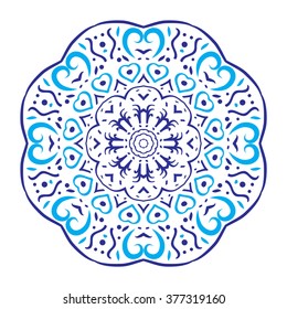 Circular floral ornament. Snowflake. round ornament decorative isolated element, geometric Hand drawn fantasy abstract background