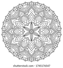 Patrón floral circular en forma de mandala para Henna, Mehndi, tatuaje, decoración. La decoración es de estilo étnico oriental. Coloreando la página del libro.
