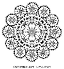 Circular floral pattern in the form of mandala. henna tattoo mandala. mehndi style. Decorative pattern in oriental style. coloring book page.
