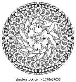 Circular floral pattern in the form of mandala. henna tattoo mandala. mehndi style. Decorative pattern in oriental style. coloring book page.