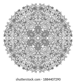 Circular Floral pattern in form of Mandala. Vintage decorative ornaments. Flower Mandala in Oriental pattern. Eastern mystic motifs. Coloring book page.