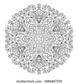 Circular Floral pattern in form of Mandala. Vintage decorative ornaments. Flower Mandala in Oriental pattern. Eastern mystic motifs. Coloring book page.