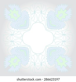 Circular  floral pattern, hole, spots, waves, stripes, flowers, copy space. Hand drawn.