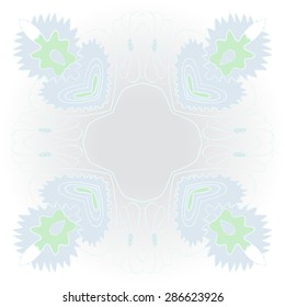 Circular  floral pattern, hole, spots, waves, stripes, flowers, copy space. Hand drawn.