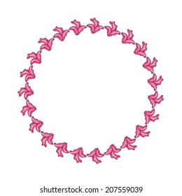 Circular floral pattern on a pink background. Floral wreath.