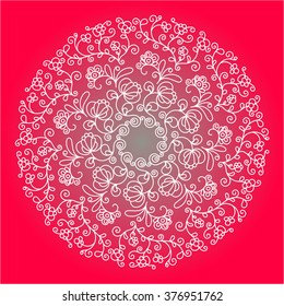 Circular floral pattern on a pink background
