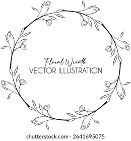 Circular Floral wreath for wedding invitation, label packaging and logo