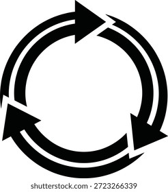 Diagrama de flujo circular con tres flechas negras ilustración, Vector de ciclo continuo, símbolo de bucle de proceso, diseño de concepto de repetición Diagrama de flujo circular con tres flechas negras ilustración, Vector de bucle continuo, diseño de concepto de repetición