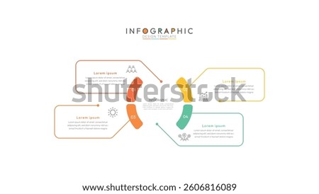 Circular Flow Infographic Template with 4 Steps, Modern Business Infographic with Circular Arrangement, Four Stages, and Detailed Text Boxes for Business Presentation and Analysis.