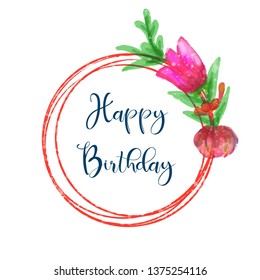 Circular flower element watercolor. Flower watercolor element design. Watercolor circular ornament