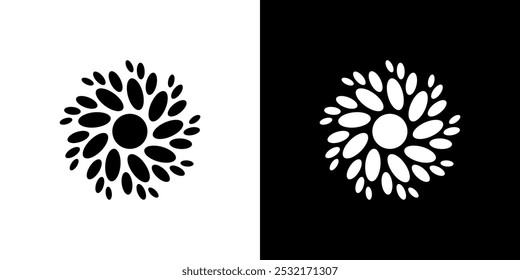 Patrón de adorno negro floral de Vector con logo de flores circulares