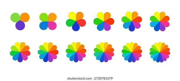 Plantilla de infografía de flores circulares con pétalos. Diagrama de gráfico circular colorido para diapositivas de marketing, negocios e informes PNG.
