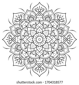 Circular Flower Mandala with cute cartoon floral style, Vector mandala pattern for kid, Hand drawn style. Unique design with petal flower. Concept relax and meditation use for page logo coloring book