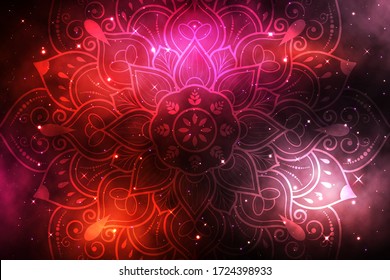 Circular Flower Mandala with galaxy background, Vector mandala Oriental pattern, Hand drawn decorative element. Unique design with petal flower. Concept relax and meditation use for page logo