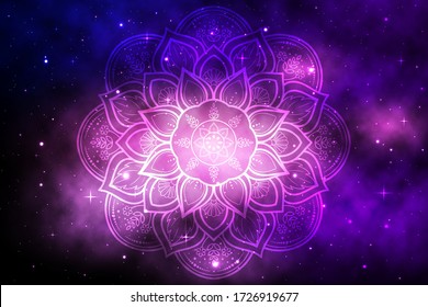 Circular Flower Mandala with galaxy background, Vector mandala Oriental pattern, Hand drawn decorative element. Unique design with petal flower. Concept relax and meditation use for page logo