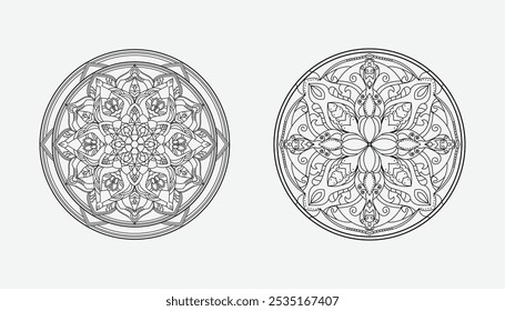 Circular Flower Mandala on White Free Vector.