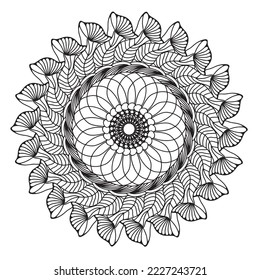 Circular flower mandala pattern for Henna, Mehndi, tattoo, and decoration. Decorative ornament in ethnic oriental style. Outline doodle hand-drawn vector illustration.