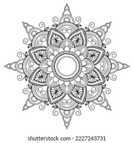 Circular flower mandala pattern for Henna, Mehndi, tattoo, decoration. Decorative ornament in ethnic oriental style. Outline doodle hand draw vector illustration.