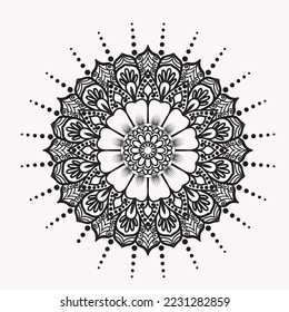 Circular flower mandala pattern for Henna, Mehndi, tattoo, decoration. Decorative ornament in ethnic oriental style. Outline doodle hand draw vector illustration.