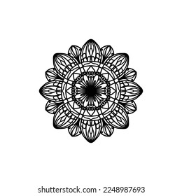 Circular flower mandala pattern for Henna, Mehndi, tattoo, decoration. Decorative ornament in ethnic oriental style. Outline doodle hand draw vector illustration.