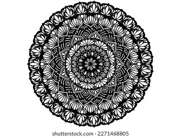 Circular flower mandala pattern for Henna, Mehndi, tattoo, decoration. Decorative ornament in ethnic oriental style. Outline doodle hand draw vector illustration.
