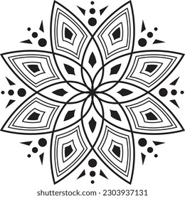Circular flower mandala pattern for Henna, Mehndi, tattoo, decoration. Decorative ornament in ethnic oriental style. Outline doodle hand draw vector illustration.