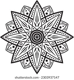 Circular flower mandala pattern for Henna, Mehndi, tattoo, decoration. Decorative ornament in ethnic oriental style. Outline doodle hand draw vector illustration.