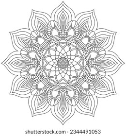 Circular flower mandala pattern for Henna, Mehndi, tattoo, decoration. Decorative ornament in ethnic oriental style. Outline doodle hand draw