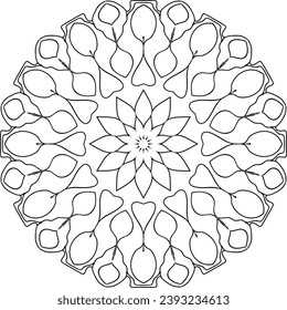 Circular flower mandala pattern for Henna, Mehndi, Decoration. Decorative ornament in ethnic oriental style. Outline doodle hand draw vector illustration.   