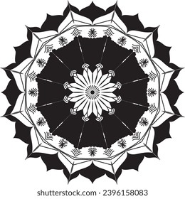 Circular flower mandala pattern for Henna, Mehndi, Decoration. Decorative ornament in ethnic oriental style. Outline doodle hand draw vector illustration.   