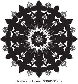 Circular flower mandala pattern for Henna, Mehndi, Decoration. Decorative ornament in ethnic oriental style. Outline doodle hand draw vector illustration.   