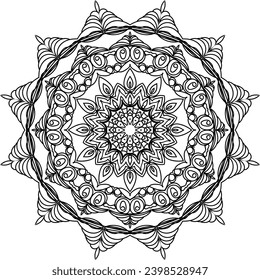 Circular flower mandala pattern for Henna, Mehndi, Decoration. Decorative ornament in ethnic oriental style. Outline doodle hand draw vector illustration.   