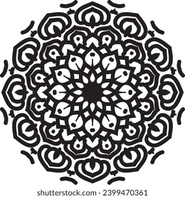 Circular flower mandala pattern for Henna, Mehndi, tattoo, decoration. Decorative ornament in ethnic oriental style. Outline doodle hand draw vector illustration.