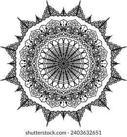 Circular flower mandala pattern for Henna, Mehndi, Decoration. Decorative ornament in ethnic oriental style. Outline doodle hand draw vector illustration