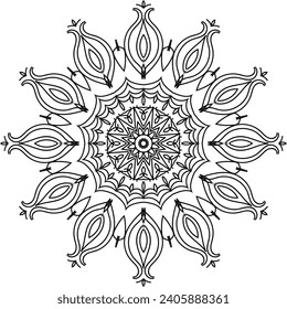 Patrón de flores circulares mandala para Henna, Mehndi, Decoración. La decoración es de estilo étnico oriental. Dibujo de la mano del doodle de contorno ilustrador del vector