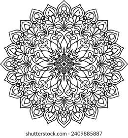 Circular flower mandala pattern for Henna, Mehndi, Decoration. Decorative ornament in ethnic oriental style. Outline doodle hand draw vector illustration.