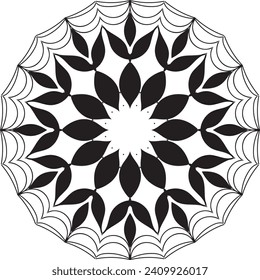 Circular flower mandala pattern for Henna, Mehndi, Decoration. Decorative ornament in ethnic oriental style. Outline doodle hand draw vector illustration.