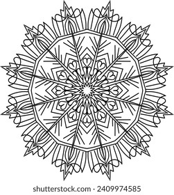 Circular flower mandala pattern for Henna, Mehndi, Decoration. Decorative ornament in ethnic oriental style. Outline doodle hand draw vector illustration.