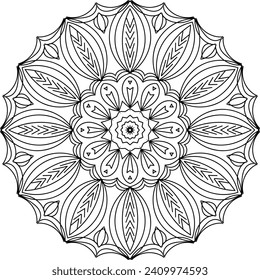 Circular flower mandala pattern for Henna, Mehndi, Decoration. Decorative ornament in ethnic oriental style. Outline doodle hand draw vector illustration.