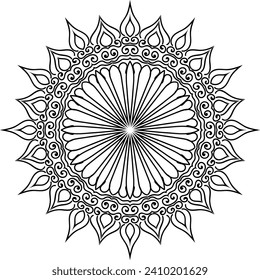 Circular flower mandala pattern for Henna, Mehndi, Decoration. Decorative ornament in ethnic oriental style. Outline doodle hand draw vector illustration.