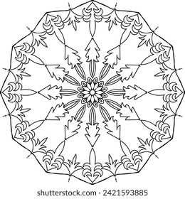 Circular flower mandala pattern for Henna, Mehndi and Decoration. Decorative ornament in ethnic oriental style. Outline doodle hand draw vector illustration.