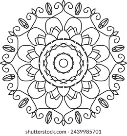 Circular flower mandala pattern for Henna, Mehndi, tattoo, decoration. Decorative ornament in ethnic oriental style. Outline doodle hand draw vector illustration.