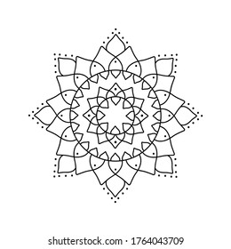 Mandala de flores circulares. Patrón oriental de mandala vectorial, elemento decorativo dibujado a mano. Blanco y negro.