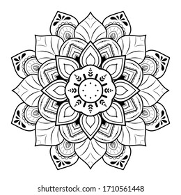 Circular Flower Mandala With Vintage Floral Style, Vector Mandala Oriental Pattern, Hand Drawn Decorative Element. 