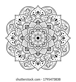 Circular Flower Mandala with vintage floral style, Vector mandala Oriental pattern, Hand drawn decorative element. Unique design with petal flower. Concept relax and meditation use for page logo book