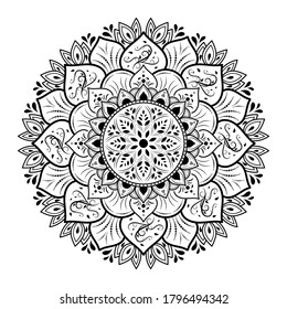 Circular Flower Mandala with vintage floral style, Vector mandala Oriental pattern, Hand drawn decorative element. Unique design with petal flower. Concept relax and meditation use for page logo book