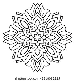 Circular Flower Mandala with vintage floral style. Vector Oriental mandala pattern. Hand drawn decorative element. Unique design with flower petal design. relax and meditation Concept for coloring 