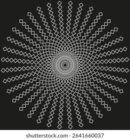 Circular flower shape. Petal symmetry pattern. Radial geometric figure. Vector illusion icon.