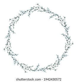 Circular foliage frame for card, invitation. Eucalyptus leaves border design